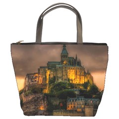 Mont St Michel Sunset Island Church Bucket Bags by Nexatart