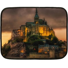 Mont St Michel Sunset Island Church Double Sided Fleece Blanket (mini)  by Nexatart