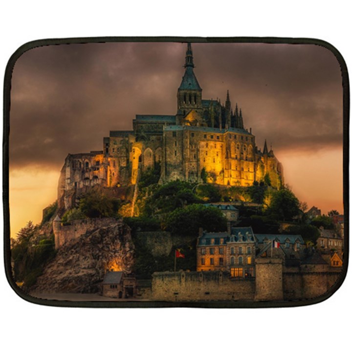 Mont St Michel Sunset Island Church Double Sided Fleece Blanket (Mini) 