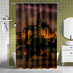 Mont St Michel Sunset Island Church Shower Curtain 48  X 72  (small)  by Nexatart