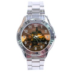 Mont St Michel Sunset Island Church Stainless Steel Analogue Watch by Nexatart