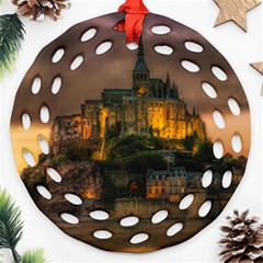 Mont St Michel Sunset Island Church Ornament (round Filigree) by Nexatart