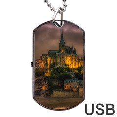 Mont St Michel Sunset Island Church Dog Tag Usb Flash (one Side) by Nexatart