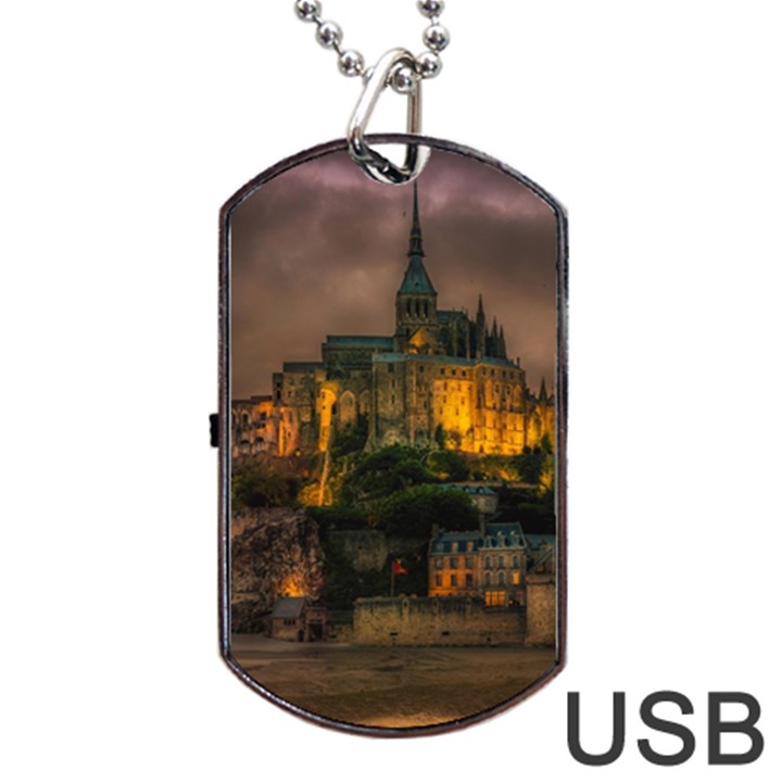 Mont St Michel Sunset Island Church Dog Tag USB Flash (One Side)