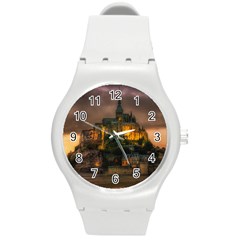 Mont St Michel Sunset Island Church Round Plastic Sport Watch (m) by Nexatart