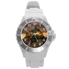 Mont St Michel Sunset Island Church Round Plastic Sport Watch (l) by Nexatart