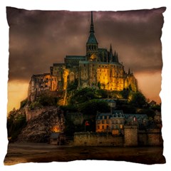 Mont St Michel Sunset Island Church Large Cushion Case (two Sides) by Nexatart