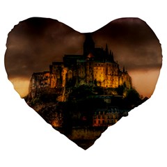 Mont St Michel Sunset Island Church Large 19  Premium Heart Shape Cushions by Nexatart