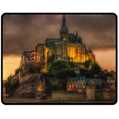 Mont St Michel Sunset Island Church Double Sided Fleece Blanket (medium)  by Nexatart