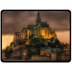 Mont St Michel Sunset Island Church Double Sided Fleece Blanket (large)  by Nexatart