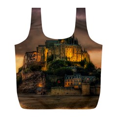 Mont St Michel Sunset Island Church Full Print Recycle Bags (l)  by Nexatart