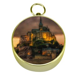 Mont St Michel Sunset Island Church Gold Compasses by Nexatart