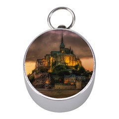 Mont St Michel Sunset Island Church Mini Silver Compasses by Nexatart