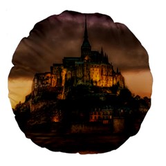 Mont St Michel Sunset Island Church Large 18  Premium Flano Round Cushions by Nexatart