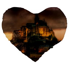 Mont St Michel Sunset Island Church Large 19  Premium Flano Heart Shape Cushions by Nexatart