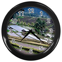 Rice Terrace Rice Fields Wall Clocks (black) by Nexatart