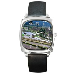 Rice Terrace Rice Fields Square Metal Watch by Nexatart