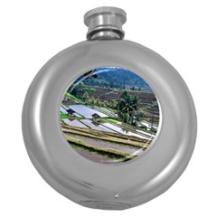 Rice Terrace Rice Fields Round Hip Flask (5 Oz) by Nexatart