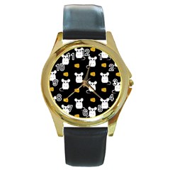 Cute Mouse Pattern Round Gold Metal Watch by Valentinaart