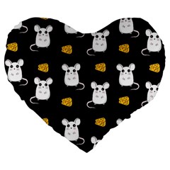 Cute Mouse Pattern Large 19  Premium Flano Heart Shape Cushions by Valentinaart