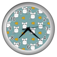 Cute Mouse Pattern Wall Clocks (silver)  by Valentinaart