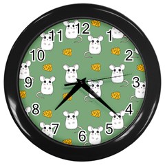 Cute Mouse Pattern Wall Clocks (black) by Valentinaart