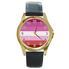 Lesbian Pride Flag Round Gold Metal Watch by Valentinaart