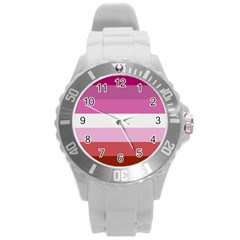 Lesbian Pride Flag Round Plastic Sport Watch (l) by Valentinaart