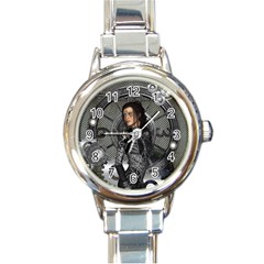 Steampunk, Steampunk Lady, Clocks And Gears In Silver Round Italian Charm Watch by FantasyWorld7