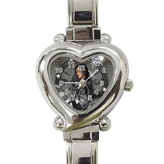 Steampunk, Steampunk Lady, Clocks And Gears In Silver Heart Italian Charm Watch by FantasyWorld7