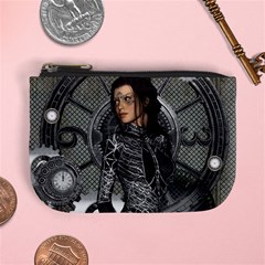 Steampunk, Steampunk Lady, Clocks And Gears In Silver Mini Coin Purses by FantasyWorld7