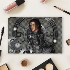 Steampunk, Steampunk Lady, Clocks And Gears In Silver Cosmetic Bag (large)  by FantasyWorld7