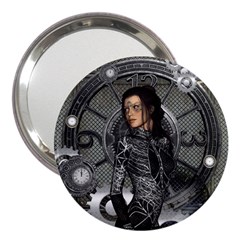 Steampunk, Steampunk Lady, Clocks And Gears In Silver 3  Handbag Mirrors by FantasyWorld7