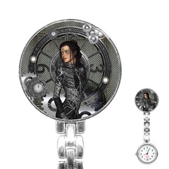 Steampunk, Steampunk Lady, Clocks And Gears In Silver Stainless Steel Nurses Watch by FantasyWorld7