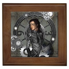 Steampunk, Steampunk Lady, Clocks And Gears In Silver Framed Tiles by FantasyWorld7