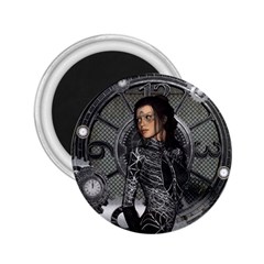 Steampunk, Steampunk Lady, Clocks And Gears In Silver 2 25  Magnets by FantasyWorld7