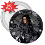 Steampunk, Steampunk Lady, Clocks And Gears In Silver 3  Buttons (100 pack)  Front