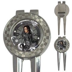 Steampunk, Steampunk Lady, Clocks And Gears In Silver 3-in-1 Golf Divots by FantasyWorld7