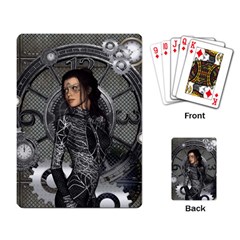 Steampunk, Steampunk Lady, Clocks And Gears In Silver Playing Card by FantasyWorld7