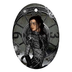 Steampunk, Steampunk Lady, Clocks And Gears In Silver Oval Ornament (two Sides) by FantasyWorld7