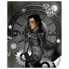 Steampunk, Steampunk Lady, Clocks And Gears In Silver Canvas 16  X 20   by FantasyWorld7