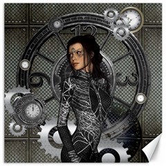 Steampunk, Steampunk Lady, Clocks And Gears In Silver Canvas 20  X 20   by FantasyWorld7