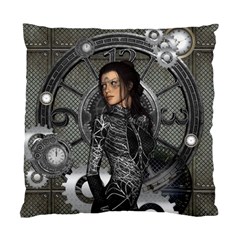 Steampunk, Steampunk Lady, Clocks And Gears In Silver Standard Cushion Case (one Side) by FantasyWorld7