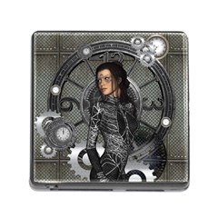 Steampunk, Steampunk Lady, Clocks And Gears In Silver Memory Card Reader (square) by FantasyWorld7