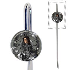 Steampunk, Steampunk Lady, Clocks And Gears In Silver Book Mark by FantasyWorld7