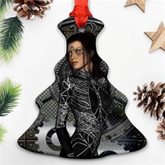 Steampunk, Steampunk Lady, Clocks And Gears In Silver Christmas Tree Ornament (two Sides) by FantasyWorld7