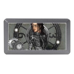 Steampunk, Steampunk Lady, Clocks And Gears In Silver Memory Card Reader (mini) by FantasyWorld7