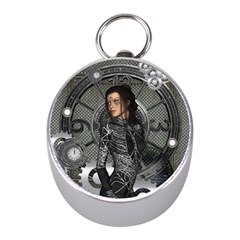 Steampunk, Steampunk Lady, Clocks And Gears In Silver Mini Silver Compasses by FantasyWorld7