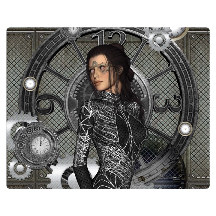 Steampunk, Steampunk Lady, Clocks And Gears In Silver Double Sided Flano Blanket (Medium) 