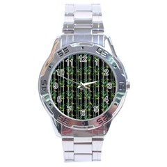 Bamboo Pattern Stainless Steel Analogue Watch by ValentinaDesign